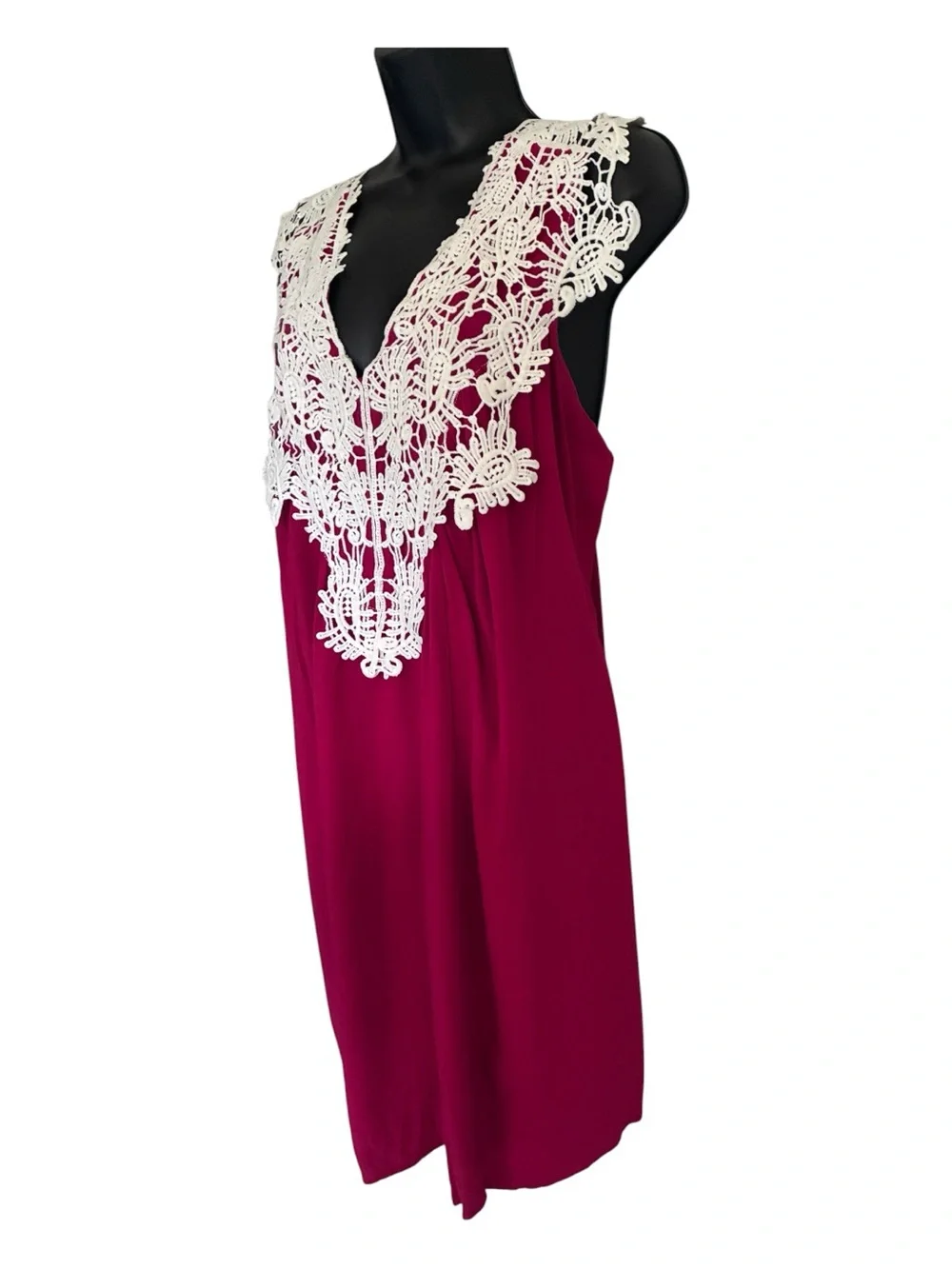 Wrangler Western Rodeo Summer Crochet Lace Yoke Magenta Sleeveless Tunic Sz L